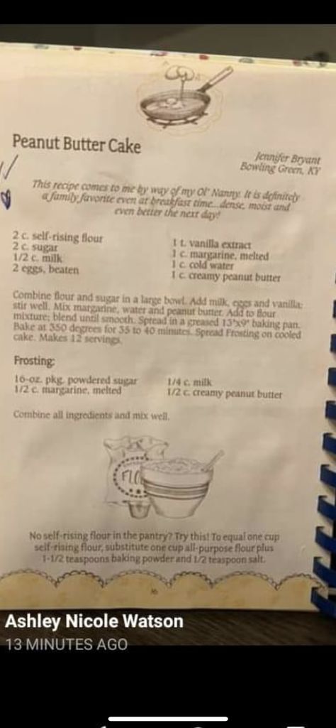 Cakes With Self Rising Flour Recipe, Self Rising Flour Cake Recipes, Recipe With Self Rising Flour, Self Rising Biscuits Recipe, Cake Recipe Using Self Rising Flour, Homemade Self Rising Flour How To Make, Make Your Own Self Rising Flour, Basic Cake, Peanut Butter Cake