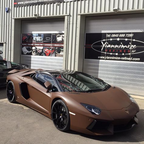 Lamborghini Aventador Roadster wrapped in Satin Brown Photo taken by: @yiannimize on Instagram (@87.ed on Instagram is the owner of the car) Lambo Aventador, Lamborghini Aventador Roadster, Bling Car Accessories, R34 Gtr, Vinyl For Cars, Top Luxury Cars, Coffee Chocolate, Lamborghini Cars, Car Mods