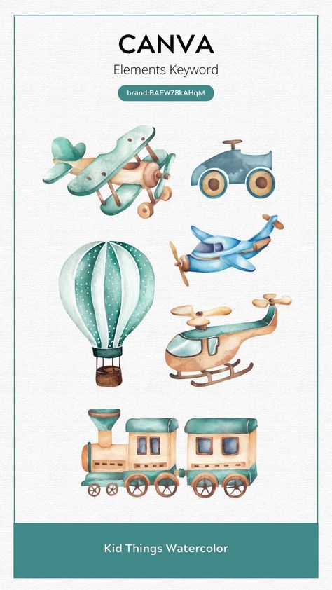 Kids Sailor Watercolor Illustration | Canva E Watercolor Kids Illustration, Canva Watercolor Elements, Canva Sticker, Toys Illustration, Element Art, Baby Boy Invitations, Keyword Elements Canva, Watercolor Decor, Canva Elements Keyword