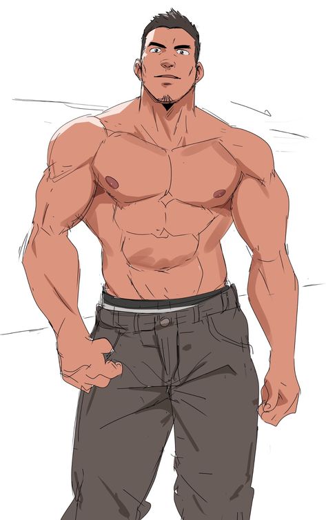 Buff Gym Guys, Muscular Body Drawing Reference, Back Drawing Male, Big Body Reference, Muscle Character Design, Buff Guy Reference, Buff Man Pose Reference, Buff Man Pose, Muscular Male Poses Drawing