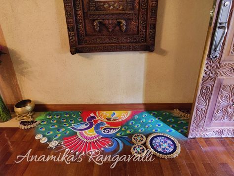 Long Rangoli Designs Diwali, Big Diwali Rangoli Designs, Big Diwali Rangoli, Boarder Rangoli Designs, Long Rangoli Designs, Kolam Border, Easy Rangoli Patterns, Floral Rangoli, Diwali Painting