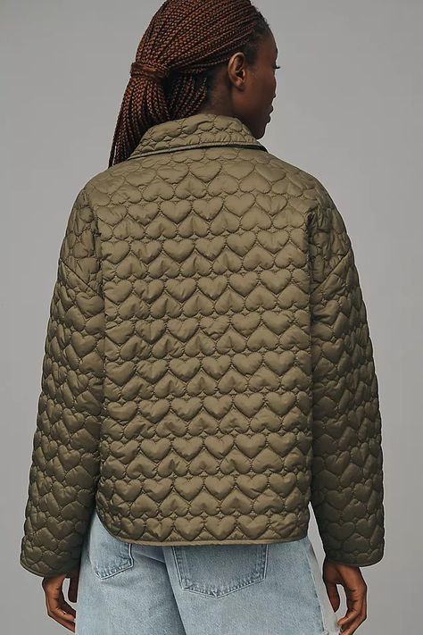 Maeve Heart-Quilted Liner Jacket | Anthropologie Heart Quilt Pattern, Liner Jacket, Warrior Queen, Green Quilt, Quilted Puffer Jacket, Quilt Jacket, Heart Quilt, Heart Pattern, Greek Goddess