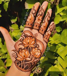 Lotus Design Mehendi Back Hand, Lotus Mehandi Designs Front Hand, Lotus Mendhi, Lotus Design Mehendi, Lotus Mehandi Designs, Lotus Mehendi, Mehndi Saree, Lotus Mehndi Design, Saree For Bride