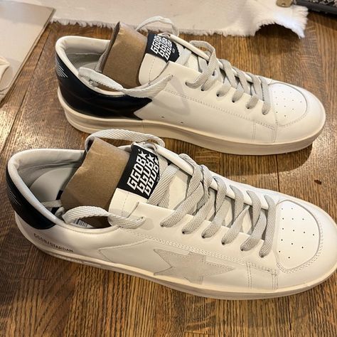 Golden Goose Stardan style sneakers. Women's US size  10 EU 41. Golden Goose Stardan, Goose Shoes, Black Leather Sneakers, Glitter Sneakers, Golden Goose Sneakers, Us Size 10, Golden Goose Shoes, Golden Goose Deluxe Brand, Star Sneakers