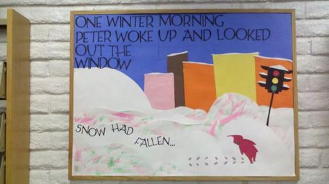 The Snowy Day Display. The Snowy Day by Ezra Jack Keats. Snowy Day Bulletin Board, World Bulletin Board, The Snowy Day, Elementary Bulletin Boards, Winter Bulletin Board, December Lessons, Ezra Jack Keats, Winter Bulletin, Library Bulletin Board