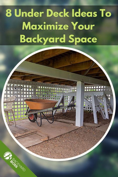 When we plan out our patio space, we often overlook the space under the deck that can massively contribute to the overall charm of your home. From a DIY firepit to a pergola and a kid's playground, here are 8 unique ways to use your under deck space to maximize your backyard space. Outdoor Patio Under Deck Ideas, Under Raised Deck Ideas, Under Deck Playground, Outdoor Living Space Under Deck, Back Deck With Patio Underneath, What To Do With Space Under Deck, How To Build An Under Deck Roof, Deck Alternatives, Wooden Deck Designs