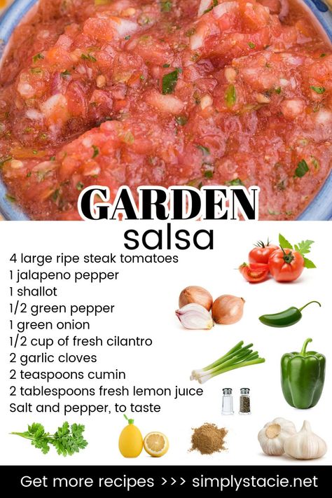 Simply Stacie - GARDEN SALSA 🍅... | Facebook Garden Fresh Salsa, Garlic Garden, Garden Salsa, Fresh Salsa Recipe, Fresh Salsa, Salsa Recipe, Fresh Cilantro, Stuffed Jalapeno Peppers, Grocery Lists