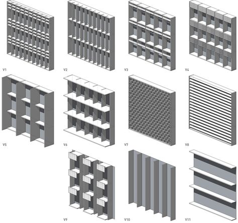 brise_soleil_study_overview | brise_soleil_study_overview_v1-11 Real Estate Development Projects, Facade Pattern, Shading Device, Detail Arsitektur, مركز ثقافي, Facade Material, Facade Architecture Design, Study Architecture, Diagram Architecture