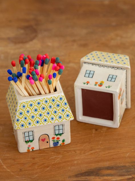 Colorful Boho Home, Matchstick Holder, Ceramic Holder, Candle Matches, Pottery Crafts, Clay Art Projects, Boho Home Decor, Natural Life, Ceramic Design