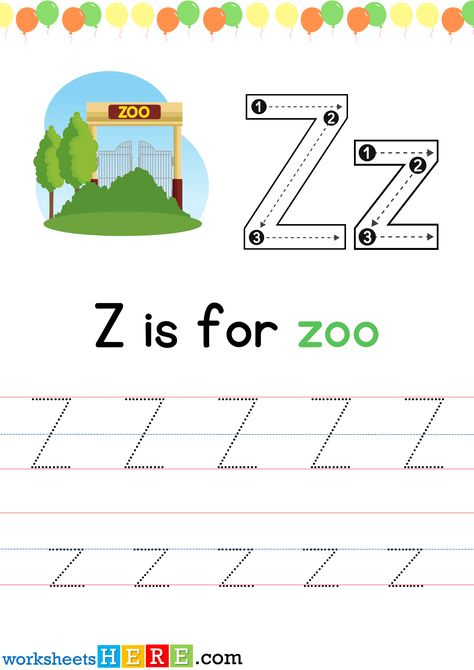 Tracing Letter Z Uppercase and Lowercase PDF Worksheet For Kindergarten - WorksheetsHere.com Z Words, Tracing Alphabet Letters, Alphabet Letter Worksheets, Worksheet For Kindergarten, Words List, Abc Worksheets, Letter Tracing Worksheets, Alphabet Tracing Worksheets, Lowercase Alphabet