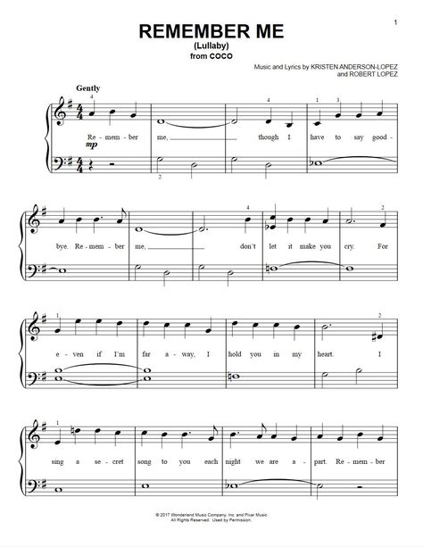 REMEMBER ME - Music and Lyrics by KRISTEN ANDERSON-LOPEZ and ROBERT LOPEZ Remember Me Piano Sheet Music, Mellophone Sheet Music, Clarinet Sheet Music Easy Disney, Easy Disney Piano Sheet Music, Disney Piano Sheet Music, Music Sheets Printable, Remember Me Coco, Piano Sheet Music Easy, Piano Songs Chords