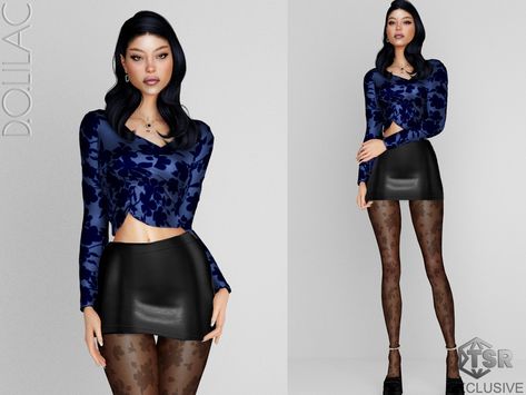 The Sims Resource - Leather Mini Skirt DO0214 Versace Skirt, Mini Leather Skirt, Striped Wide Leg Trousers, Crop Top Set, Female Clothing, Sims 4 Cas, Cc Sims, Leather Mini Skirt, Sims 4 Cc Finds