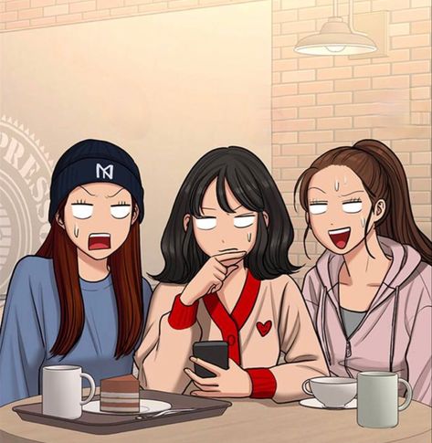 Trio Squad Drawing, Cartoon Best Friends Aesthetic, Trio Pictures Drawing, Bff Aesthetic Cartoon, Trio Animation, 4 Girls Squad Aesthetic, Trio Friends Drawing, Trio Profile, 4 Girls Squad