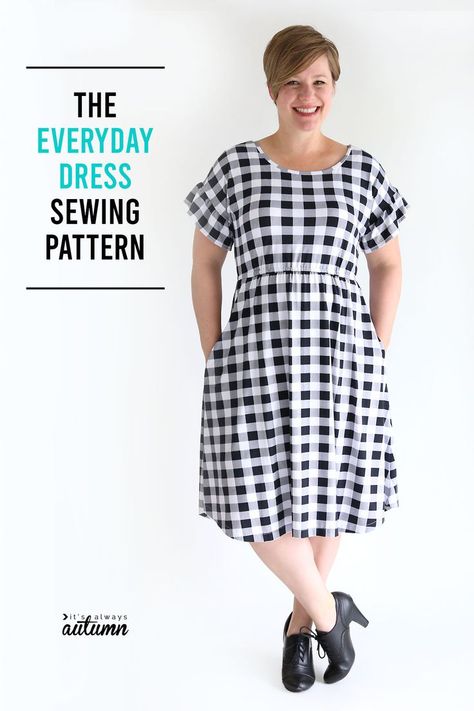 Dress Sewing Patterns Free, Simple Dress Pattern, Easy Dress Sewing Patterns, Dresses By Pattern, Sewing Dress, Plus Size Sewing, Dress Patterns Free, Everyday Dress, Tees Pattern