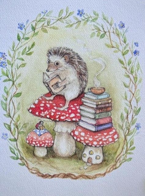 Hamster Drawing Sketches, Hedgehog Home, Animals Reading, Nursery Drawings, Hedgehog Drawing, Hedgehog Illustration, Storybook Art, Dreamy Artwork, Hedgehog Art