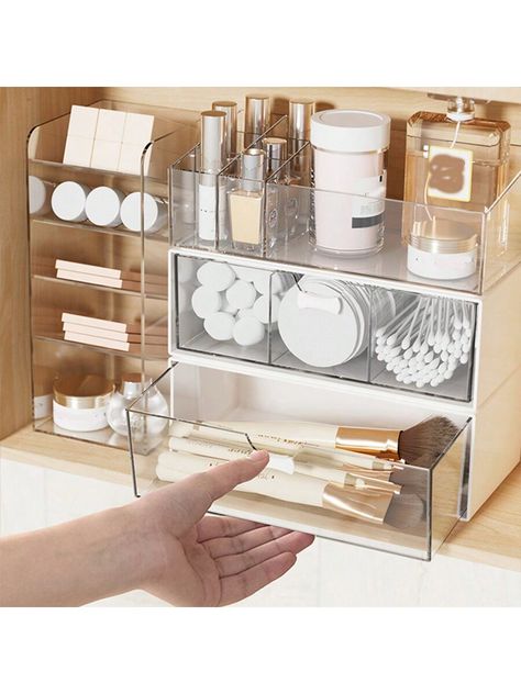 White  Collar  Plastic   Embellished   Storage & Organization Make Up Storage Cabinets, Mirror Cabinet Organization, Bathroom Mirror Cabinet Organization, Makeup Storage Ideas Bathroom, Bathroom Makeup Organization, Bathroom Toiletries Organization, Vanity Organizer, Bathroom Mirror Cabinet, Vanity Organization