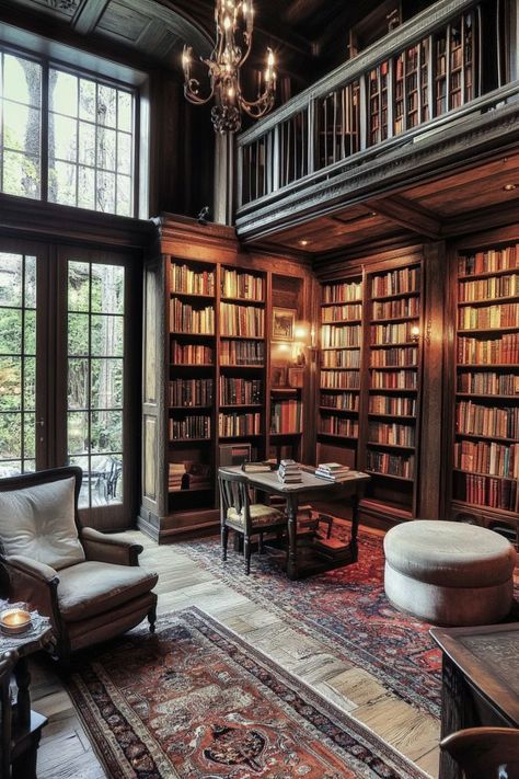 Create a Timeless Retreat with Classic Home Libraries 📚✨ Design a cozy and elegant home library with classic decor. Use rich wood, vintage furniture, and plenty of books for a sophisticated reading nook. 🌿🕰️ #HomeLibrary #HomeDecor #ClassicStyle #ReadingNook Victorian Library Study, Classic Home Library, Classic Home Library Design, Beautiful Home Library, Victorian Library, Fairytale House, Classic Library, Home Library Design, Classic Office