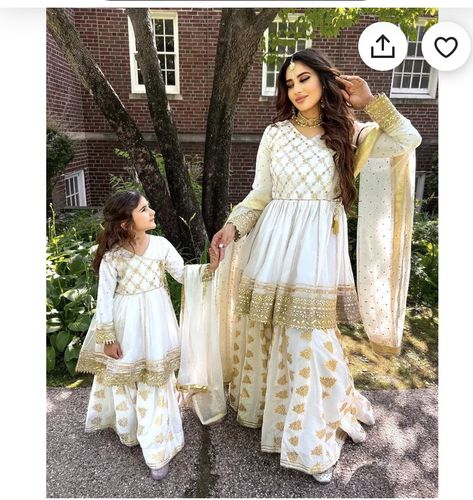 Mom Daughter Matching Dresses Indian, Banarsi Sharara, Shirt And Sharara, Toddler Wedding Dress, Pakistani Kids Dresses, Sitara Work, Mom Daughter Matching Dresses, Eid Clothes