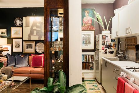 Rene stayed true to his maximalist style — and fit a whole lot of style into his tiny Chicago studio. Maximalist Studio Apartment, Maximalist Decor Small Spaces, Tiny Studio Apartments, This Time Tomorrow, Gravity Home, Barcelona Apartment, Chicago Apartment, Tiny Studio, Studio Apartment Layout