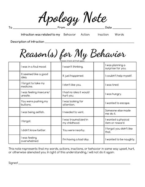 Apology Note, In School Suspension, Behavior Reflection, Behavior Interventions, Classroom Behavior Management, School Social Work, Counseling Activities, Classroom Behavior, Therapy Worksheets