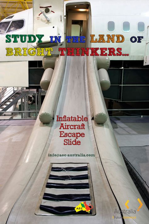 Study in THE LAND OF BRIGHT THINKERS... Inflatable Aircraft Escape Slide and Raft:  Jack Grant, of Qantas in In 1965, invented the inflatable aircraft escape slide, which is now mandatory safety equipment on all major airlines. The slides also can be used as a flotation device if the aircraft lands on water.  email: info@aec-australia.com Call: 0722 859 578 / 0736 859 578 WhatsApp: 0725 640 188 Flotation Device, Safety Equipment, Electrical Engineering, Rafting, The Land, Airlines, Aircraft, Slides, Engineering