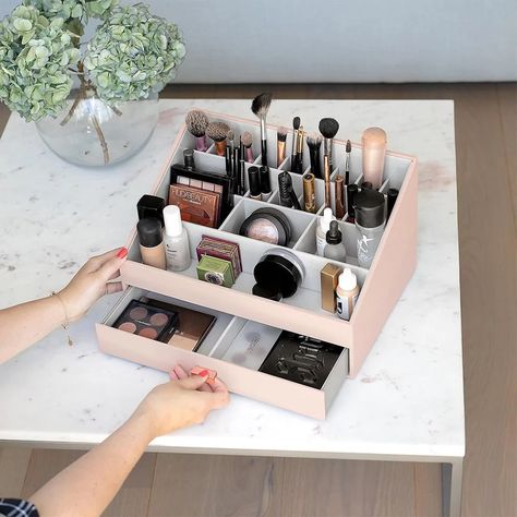 A Vegan Felt Bin: SortJoy Stone Handle Bin | Best New Spring Arrivals From The Container Store | POPSUGAR Home Photo 5 Stackers Makeup Storage, Desk Organizing, Makeup Storage Solutions, Dressing Table Organisation, Organize Makeup, Makeup Organiser, Grey Makeup, Makeup Storage Organization, Makeup Drawer