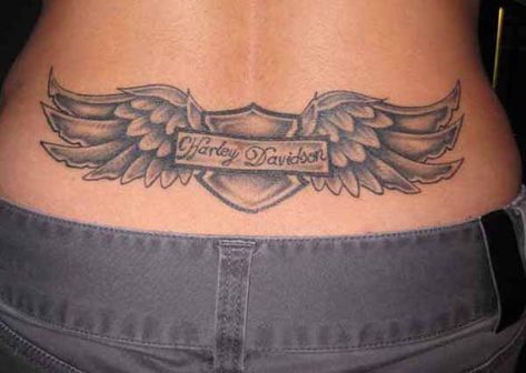 Wings Low Back Tattoo - 60  Low Back Tattoos for women  <3 <3 Back Tattoo Women Spine, Lower Back Tattoo Designs, Harley Tattoos, Tramp Stamp Tattoos, Harley Davidson Tattoos, Girl Back Tattoos, Kunst Tattoos, Angel Wings Tattoo, Wing Tattoo