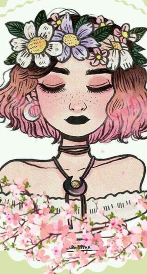 Flower Girl Drawing, Flower Crown Drawing, Crown Drawing, Flowers Crown, Drawing Png, Aesthetic Flower, Aesthetic Tumblr, Transparent Image, Girl Drawing