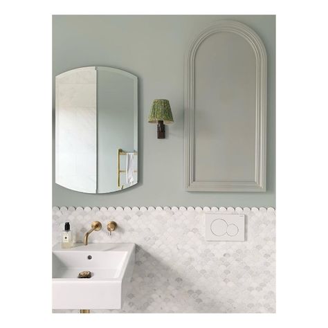 @jo_fastnedge on Instagram: “Love this cupboard that matches the arched window in here. Curves in all the right places!! #bathroomdesign” Scallop Tile Bathroom, Fish Scale Tile Bathroom, Fired Earth Bathroom, Scallop Tiles, Wet Room Flooring, Fired Earth, All The Right Places, Straight Edges, Arched Windows