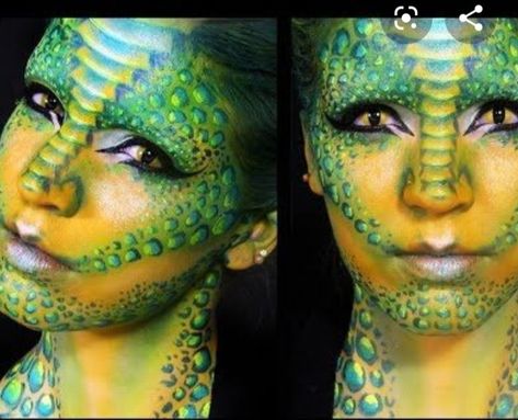 Reptilian Makeup, Lizard Face Paint, Dragon Makeup Halloween, Reptile Makeup, Crocodile Makeup, Lizard Makeup, Frog Makeup, Dragon Makeup, Fantasy Make-up