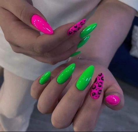 Pink Leopard Nails, Easy Nail Designs Summer, Neon Green Nails, Leopard Print Nails, Cute Nail Art Designs, Leopard Nails, Animal Print Nails, Bright Nails, Summer Nails Colors