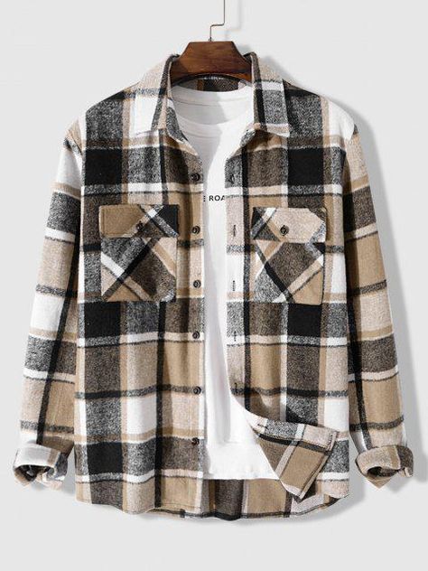 Mens Plaid Shirt, Chic Trousers, Tweed Shirt, Casual Plaid Shirt, Plaid Shirt Men, Flannel Shirts, Mens Winter Coat, Mens Flannel Shirt, Patchwork Print