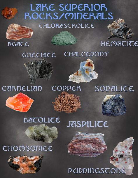 Identification for rocks found along the beaches of Lake Superior Great Lakes Rocks And Minerals, Lake Superior Rocks Identification, Lake Superior Rocks, Rock Identification, Natural Philosophy, Lake Superior Agates, Rock Hunting, Cool Science Facts, Beach Stuff