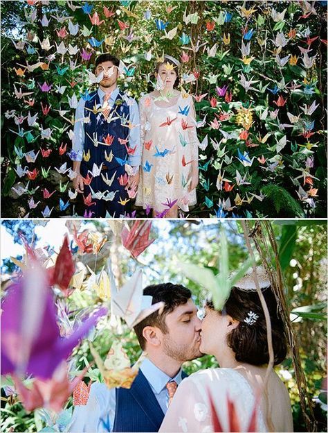 Origami. Paper Crane Wedding, Crane Wedding, Origami Wedding, Paper Cranes, Japanese Wedding, Wedding Backdrop Decorations, Korean Wedding, Wedding Chicks, Paper Crane