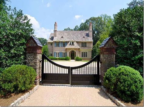 Driveway Gates Atlanta Buckhead, House Beautiful Magazine, Driveway Entrance, Front Gate, French Style Homes, Driveway Gates, Wooden Gates, Driveway Gate, Entry Gates