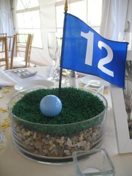 Golf course centerpiece Sports Themed Table Centerpieces, Sports Themed Wedding Reception, Golf Centerpieces, Sports Centerpieces, Themed Wedding Reception, Outfit Golf, Golf Theme Party, Sports Themed Wedding, Sports Banquet