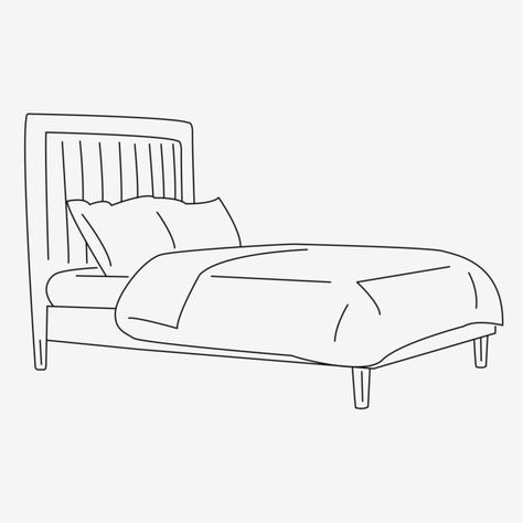 Bed Base Drawing, Simple Bed Drawing, Bed Drawing Side View, Bed Art Drawing, Bed Perspective Drawing, Bed Cartoon Drawing, How To Draw A Bed, Bed Drawing Sketches, Bed Drawing Reference