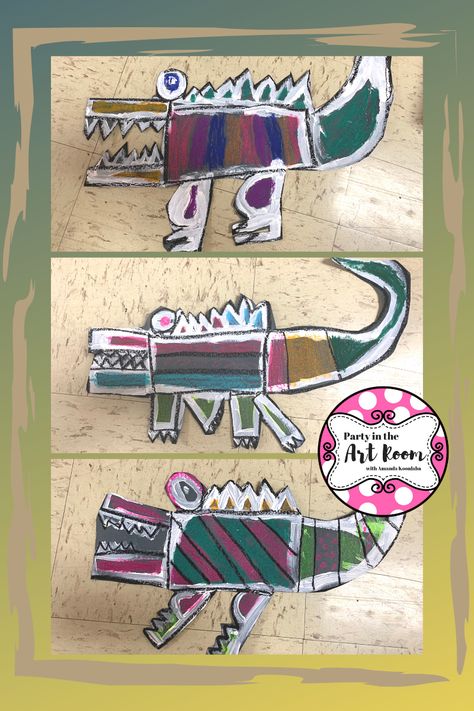 Alligator Art Project, Alligator Craft, Alligator Crafts, Alligator Art, Elementary Art Lesson Plans, Alligators Art, Animal Art Projects, Kindergarten Art Projects, Louisiana Art