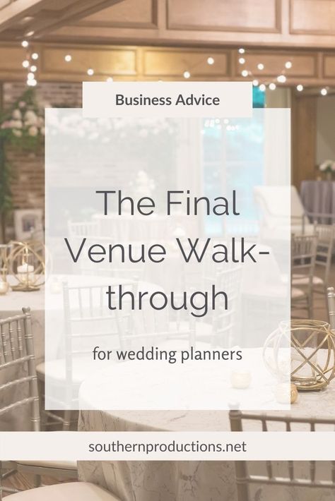 The final venue walk-throughs | In this blog post I'm sharing how to conduct a final venue walk-through as a wedding planner #weddingplannereducation #weddingplannermentor Wedding Walk, Wedding Planner Business, Wedding Planning Business, Cabin Wedding, Planner Business, Bride Guide, Wedding Timeline, Business Infographic, Wedding Business