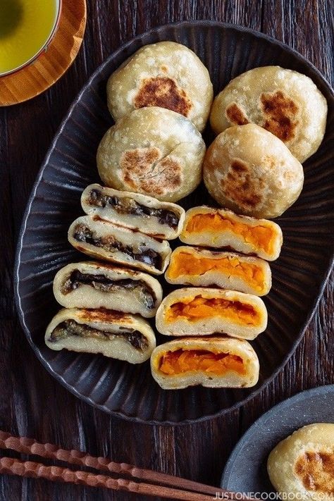 Oyaki (Japanese Stuffed Dumplings) おやき • Just One Cookbook Nikuman Recipe, Oyaki Japanese, Dark Ceramics, Glazed Eggplant, Dumplings Easy, Stuffed Dumplings, Miso Eggplant, Mushroom Filling, Nagano Prefecture