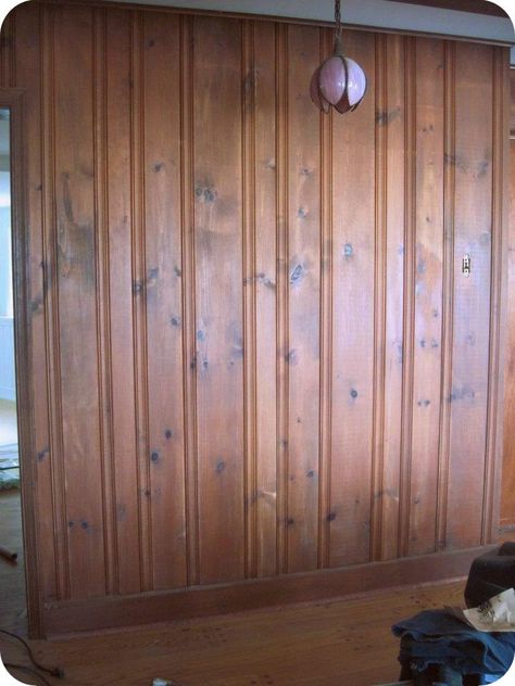 Whitewash Knotty Pine Walls, Stained Knotty Pine, Knotty Pine Rooms, Knotty Pine Paneling, Knotty Pine Walls, Paneling Makeover, 70s House, In Home Office, Tiki Bar Decor