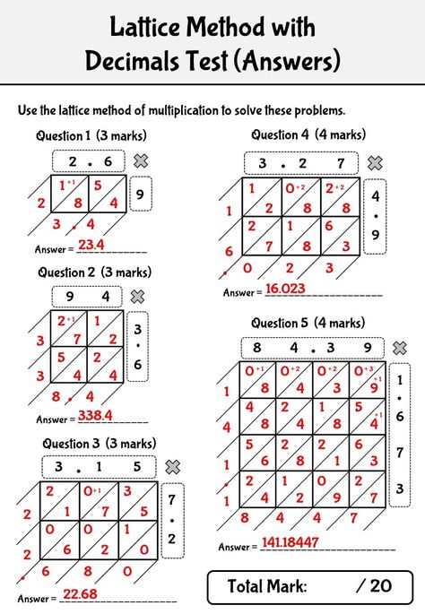 Content for the Lattice Method of Multiplication tests. Lattice Method Multiplication, Lattice Method, Lattice Multiplication, Vedic Maths, Maths Tricks, Math Station, Math Practice Worksheets, Grade 6 Math, Comprehension Exercises