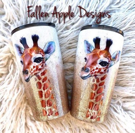 Giraffe Epoxy Tumbler, Giraffe Tumbler Ideas, Custom Tumbler Cups Vinyl Decals, Tumbler Cups Vinyl, Tumble Cups, Giraffe Tumbler, Painted Tumblers, Decorated Cups, Watercolor Giraffe