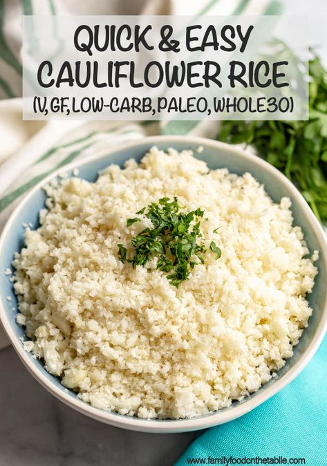 Cauliflower rice is quick and easy to make at home and is great for a healthy, low-carb side dish. It’s naturally gluten-free and great for vegan, paleo and whole-30 eating. #cauliflower #lowcarb #paleorecipes #whole30recipes Make Cauliflower Rice, Cauliflower Rice Easy, Low Carb Side Dish, Low Carb Side, Paleo Side Dishes, How To Make Cauliflower, Desserts Keto, Cauliflower Rice Recipes, Easy Cauliflower