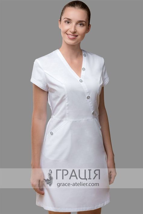 White Nurse Dress, Medical Scrubs Fashion, Nurse Dress, Nurse Dress Uniform, Beauty Uniforms, White Scrubs, Stylish Scrubs, Medical Fashion, Scrubs Dress