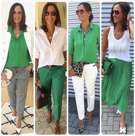 Green Pants Outfit, Mode Casual, Spring Outfits Women, Stylish Clothes For Women, Green Pants, Work Outfits Women, Blazer Fashion, White Outfits, Kelly Green