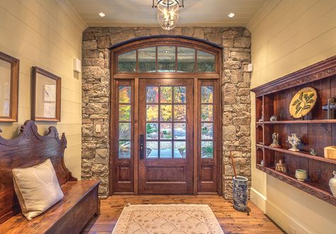 Stone Foyer Wall Entryway, Stone Wall Entryway, Stone Foyer, Custom Home Build, Wall Entryway, Foyer Entrance, Garden Magazine, French Oak Flooring, Stone Cladding