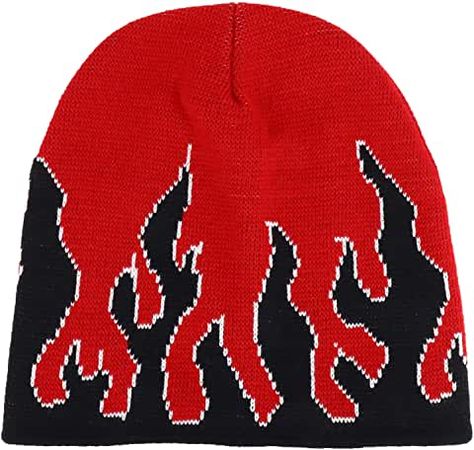 Amazon.com: hats - International Shipping Eligible Ski Beanie, Orange Beanie, Flame Pattern, Fire Design, Winter Shorts, Fire Flame, White Beanies, Fire Designs, Black Fire