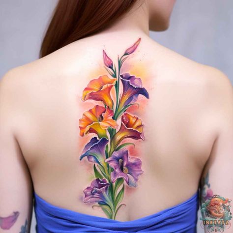 Unleashing the Warrior Within: The Symbolism of Gladiolus Tattoos: 63 Designs - inktat2.com Purple Gladiolus Tattoo, Gladiolus Tattoos, Flower Tats, Gladiolus Tattoo, Flower Tat, Iris Tattoo, Gladiolus Flower, Warrior Within, Gladioli