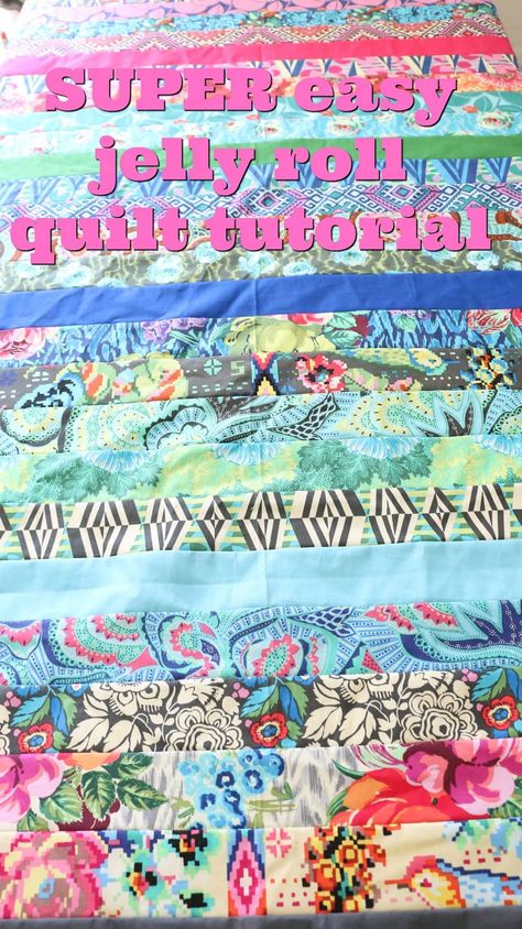 Easy Beginner Jelly Roll Quilt Tutorial and Pattern with Video Easy Jelly Roll Quilt, Melanie Ham, Bold Fabric, Jelly Roll Quilt, History Of Quilting, First Quilt, Jelly Roll Quilt Patterns, Amish Quilts, Jelly Rolls